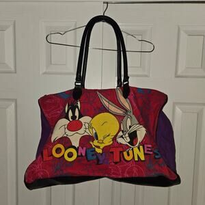 Vintage 1993 Looney Tunes Duffle Travel Bag Bugs Bunny Daffy Duck Tweety Bird